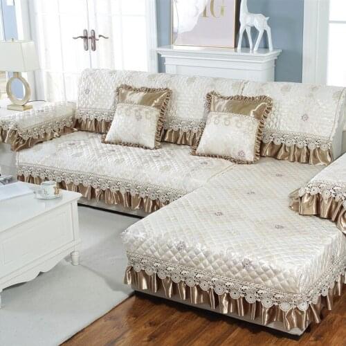 1 Piece European Classic Style Embroidered Fabric With Lace Thicken Non-slip Sofa Cover Universal Sofa For Sectional Sofa