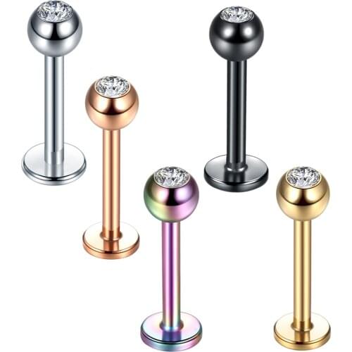 1Pc Stainless Steel Crystal Rhinestone Labret Lip Ring Ear Helix Tragus Cartilage Studs Piercing Body Piercing Jewelry 16G