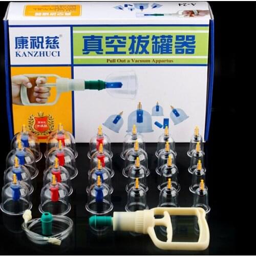 12/24 Cups Vacuum Magnetic Therapy Pumping Cupping Genuine Thicken Vacuum Cupping Acupuncture Massage Cup Set