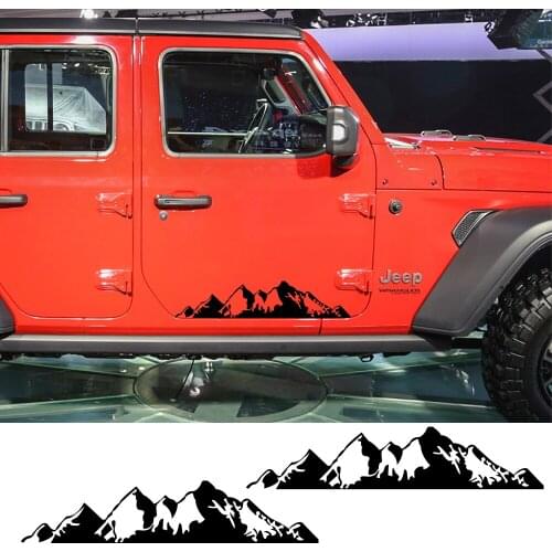 2PCS Car Door Side Stickers For Jeep Renegade Patriot Wrangler JK Trail Hawk Rubicon Vinyl Film Mountain Decals Auto Accessories