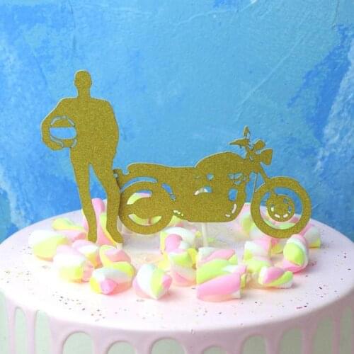 2 Pcs/set Creative Motorcycle and Handsome Man Cupcake Toppers Boy Dad Husband Happy Birthday Party Cake Topper Decorations