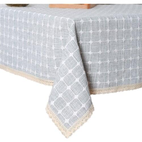 2017 Hot Sale Lace Edge American Style Cotton Linen Table Cloth Plaid Home Tablecloth for Wedding