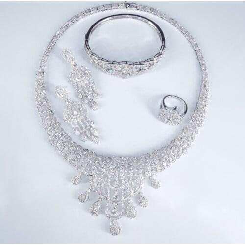 2021 new fashion vintage CZ zircon necklace earring bracelet ring set wedding bride banquet dressing jewelry set free shipping