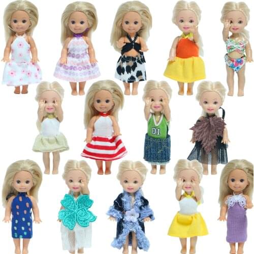 Random 5 Set Cute Mini Dress Outfit Blouse Trousers Pants Summer Daily Casual Wear Clothes for Barbie Doll for Kelly Doll Toys