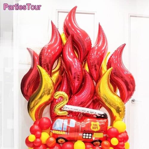 6pcs Fire Truck Party Decor Gold Red Ballon Fireman Birthday Ballon Fire Party Supplies for Birthday Baby Shower Decor S Ballon