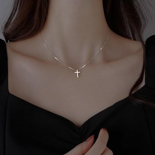 925 Sterling Silver Box Chain Cross Charm Pendants Necklace For Women Statement Christmas Party Jewelry dz094