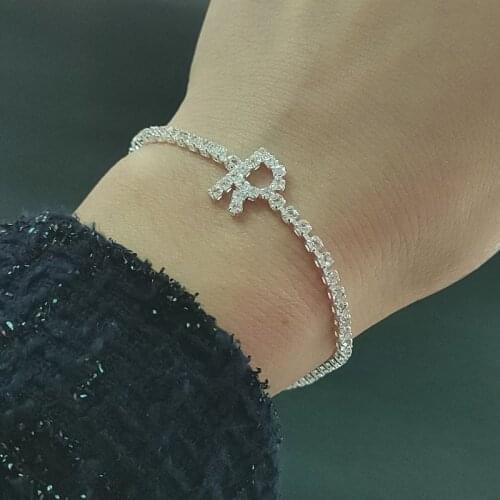 A D E F G H I J K L M N O P Q R S T U V W X Y Z Cubic Zirconia Initial Letter Bracelets Crystal Jewelry Iced Out Chain Bracelet