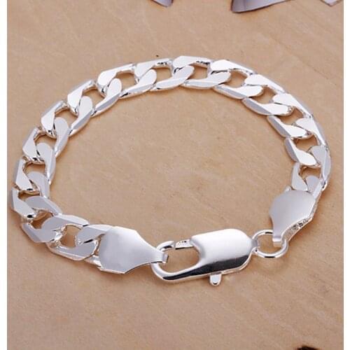 Free Shipping Wholesale silver bracelet, 925 fashion silver plated jewelry 10mm Flat bracelet /WILEWJAM UCLVZURL