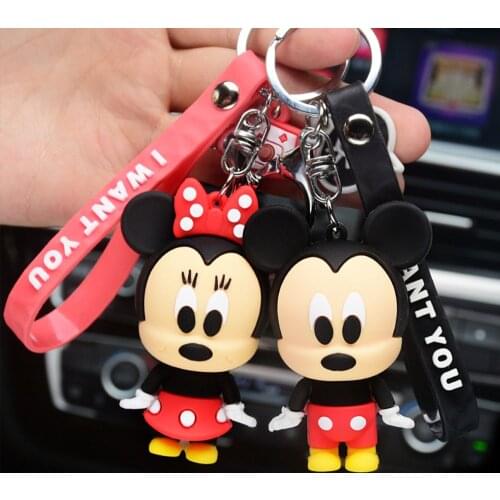 Disney Mickey Mouse Keychain Stitch Keyring Figures PVC Cartoon Animal Kawaii Minnie Action Figure Model Girl Gift Kids Toys