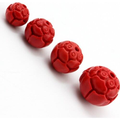 10pcs/lot Natural Red Cinnabars Beads 8 10 12 14mm Round Carved Lotus Charm Rondelle Bead for DIY Jewelry Making Findings Crafts