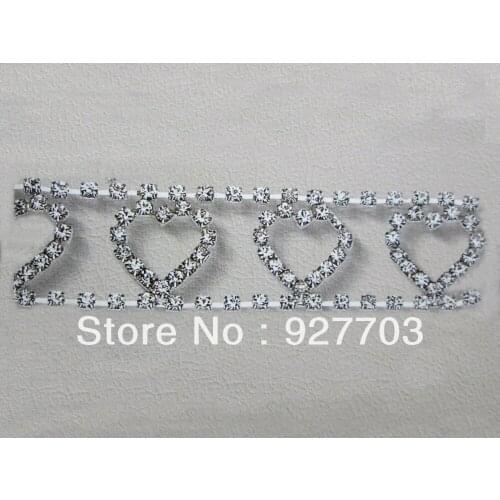 1yds Heart Silver Tone Clear Crystal Rhinestone Chain Wedding Costume Trims Craft