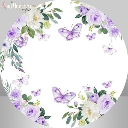 Flower Butterfly Birthday Party Photo Background Spring Garden Tea Party Decoration Circle Round Backdrop Cover Elastic