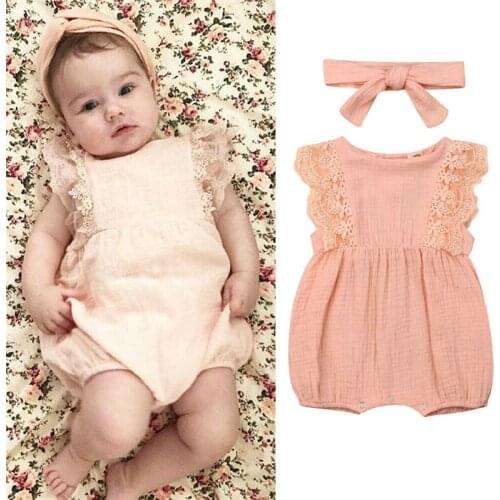 Cute Infant Newborn Baby Girls Rompers Summer Baby Clothes Flower Lace Sleeveless Jumpsuit Playsuit Sunsuit Baby Girl Costumes