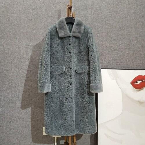 Elegant Female Jacket Autumn Winter 100% Real Wool Womens Coats Mink Fur Collar Jackets for Women 2021 Manteau Femme Zjt1932