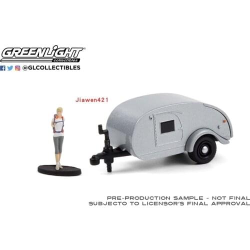 GreenLight 1:64 Teardrop Trailer w Backpacker Figure Alloy model car Metal toys for childen kids diecast gift