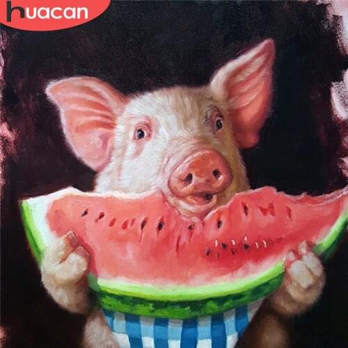 HUACAN Diamond Painting Pig Full Square Round 5D DIY Diamond Embroidery Animal Diamond Mosaic Picture Of Rhinestone Home Decor