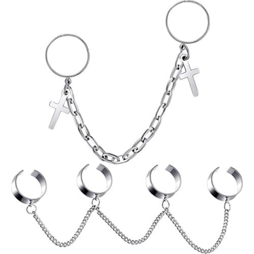 Punk Cool Hip Pop Rings Multi-layer Rings Adjustable Chain Four In One Finger Rings Alloy Man Rotate Rings for Women Party Gift