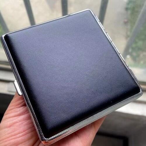 Double-Open Leather Cigars Cigarettes Cases for 20 Sticks Cigarette Stainless Steel Tobacco Cigarette Boxes Tools