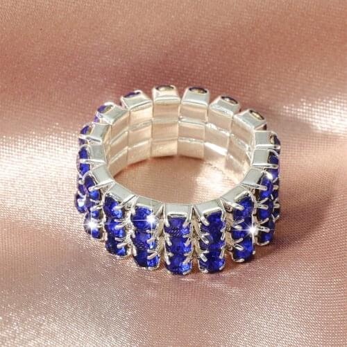 MANGOSKY Elastic 925 Stering Silver CZ Crystal Ring Purple Red Blue Zircon Ring