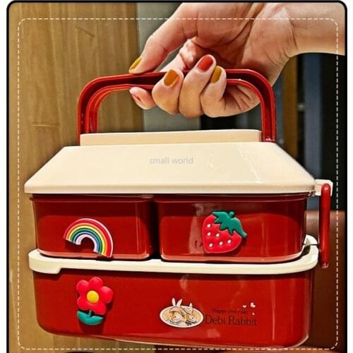 Kawaii bento box for kid japanese lunch box cute girl student lunch box with tableware portable multi-layer food snack container