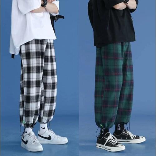 Trendy Plaid Streetwear Pants Mens 2021 New Comfortable Pant Summer Loose Comfortable Casual All-match Korean Joggers Trousers