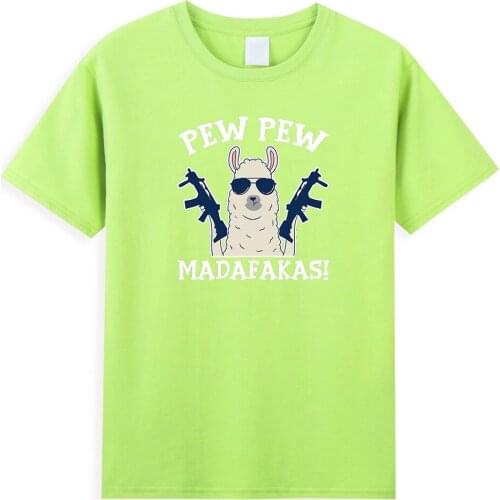Pew Pew Madafakas Print T-shirts Mens Summer 2021 Alpaca Graphic Tee Shirt Funny For Men tshirts Loose Crew Neck Harajuku Tops