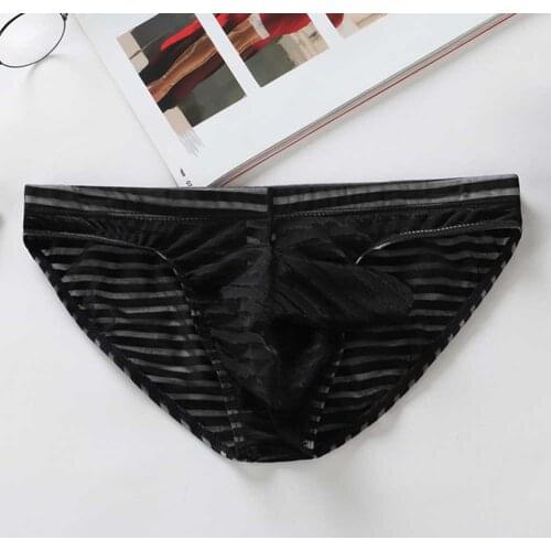 Men Briefs Sexy Low Rise Stripe Briefs See Through Underwear Soft Pouch Breathable Underpants Comfortable Male Clothes 2020 New