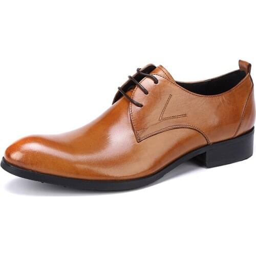 Genuine Leather Shoes For Men Lace Up Oxfords British Pointed Toe Business Man Wedding Dress Shoes Party Prom Plus Size Footwear