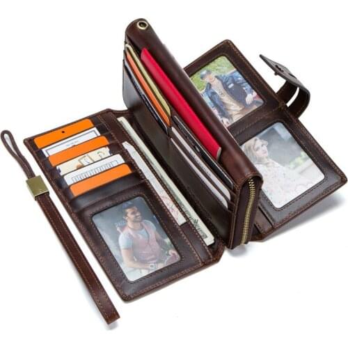 New Luxury Brand Designer Genuine Leather Wallet Men Clutch Bag Leather Wallet Card Holder Coin Purse Zipper Male Long Wallets