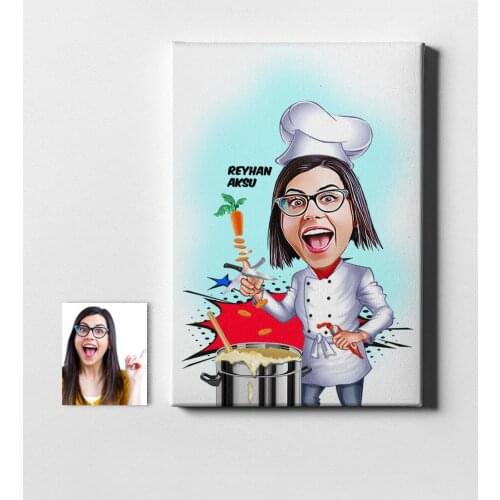 Personalized Women 'S Chef Cartoon Canvas Table (50x70 cm.) 1 Special Design Souvenir Beautiful Memories Friend Wife Lovers Gift