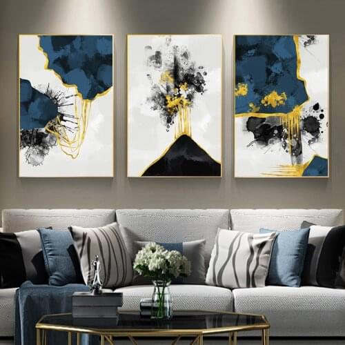 Colorful Blue Ink Poster Modern Abstract Canvas Painting Nordic Posters and Prints Wall Art Pictures for Living room Home Decor
