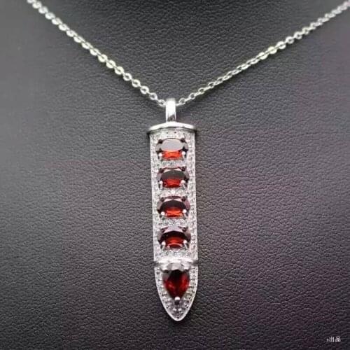 Natural red garnet stone pendant S925 silver Natural gemstone Pendant Necklace trendy Luxury bullet Anchor women gril jewelry