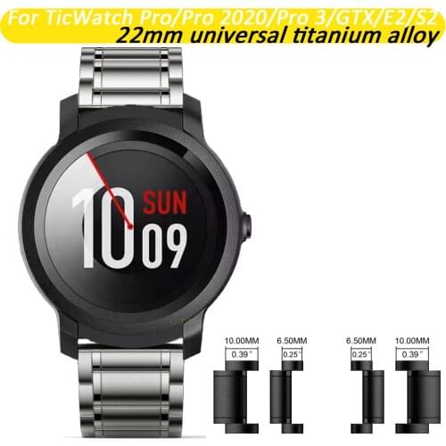 For Garmin First Avenger/fenix Chronos Band, 22mm Titanium Metal Watch Strap For TicWatch Pro/Pro 2020/GTX/E2/S2 Bracelet Black