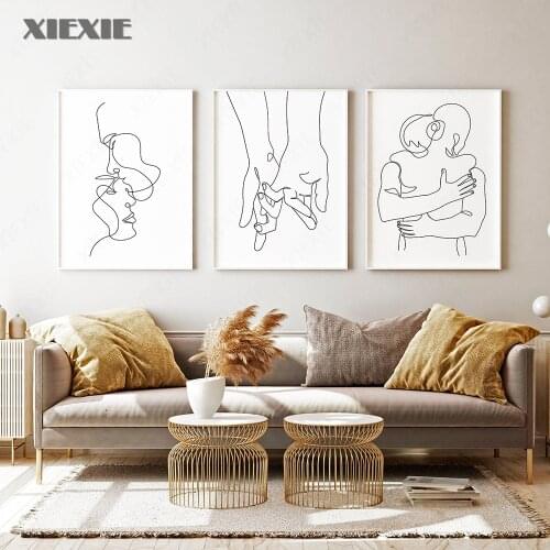 Line Drawing Couple Hand Love Kiss Canvas Painting Wall Art Posters and Prints Minimalist Wall Pictures for Living Room Decor