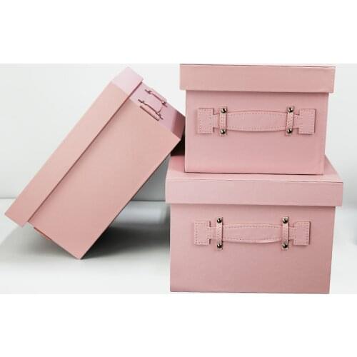 Pink storage box cloakroom storage box indoor soft home storage box clothing display storage box side handle storage box