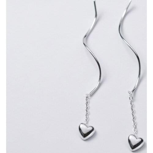 MloveAcc 925 Sterling Silver Smooth Simple Wave Ear Lines Heart Dangle Earrings for Women Girls Daughter Jewelry Gift
