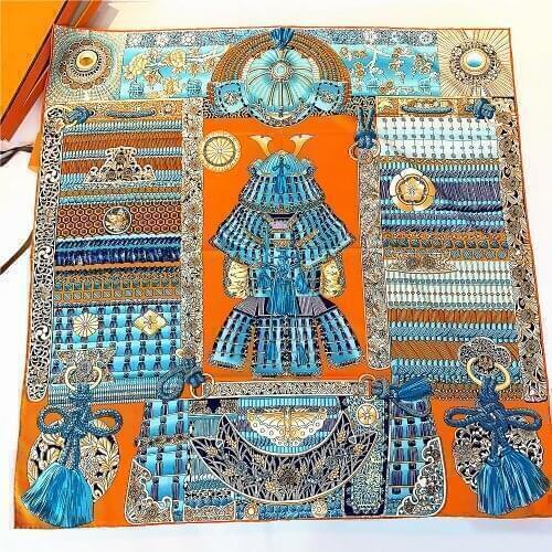 New 90cm Palace Armor Brand Hijab Scarf Women Bandana Handmade Curled Twill Silk Square Scarf Luxury Foulard Head Scarves Shawl