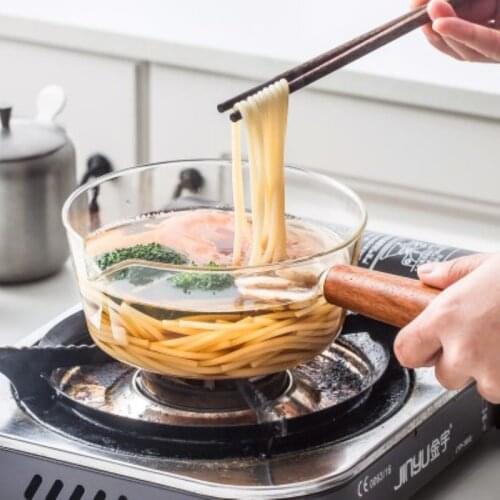 Glass Milk Pot with Wooden Handle 400ml/600ml Cooking Pot for Salad Noodles Gas Stove Cookware Cooking Pot