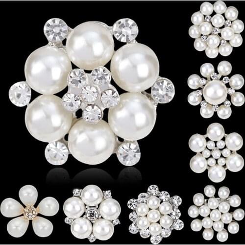 Rhinestone Crystal Diamante Imitation Pearl Brooch Pin for Women Dress Scarf Bouquet Jewelry Accessories Gift AA0