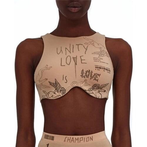 2021 Fashion Women Letter Print Crop Top Summer Sexy Sleeveless Slim Fit Tank Top Casual Irregular Camis New Stylish Sun-tops