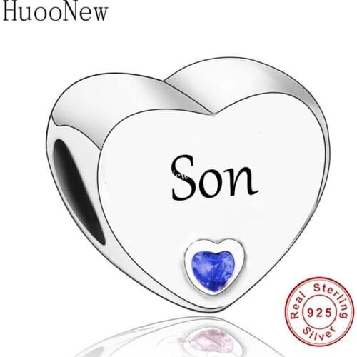 Fit Original Pandora Charm Bracelet 925 Sterling Silver Son With Blue Zircon Beads For Making Women Birthday Berloque 2021 New