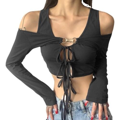 Bandage Halter Crop Top Two Piece Set Women Wrap Cami Top autumn Solid color sexy lace-up vest long-sleeved strapless two-piece
