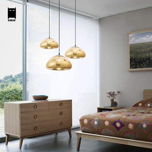 Gold Copper Silver Mirror Glass Void Pendant Light Fixture Modern Nordic Hanging Lamp Luminaria Design Dining Table Room Bedroom