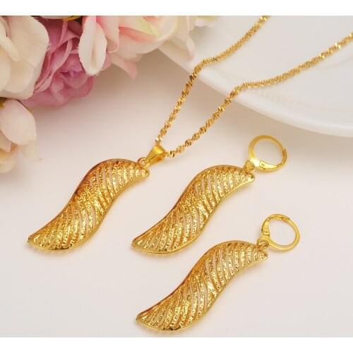 Dubai Gold Jewelry Set Fashion African Jewelry Hollow Fan-Shaped Dangle Earrings pendant Necklace For Women Gift girls charms