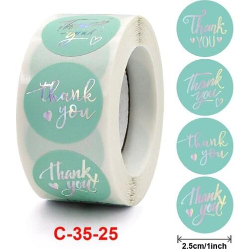 1 roll Round Thank You Sticker Rainbow Silver Hot Stamping Stickers Sealing Label Wedding Birthday Gift Decoration Seal Sticker