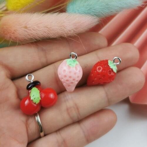 10pcs/pack Resin Fruit Pendants Imitation Strawberry Cherry Charms for DIY Jewelry Making Earrings Bracelet Accessories