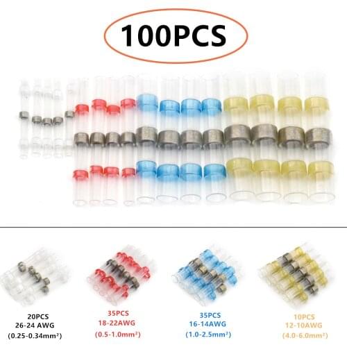 100PCS Waterproof Solder Sleeve Seal Electrical Wire Connectors Insulated Heat Shrink Soldering Terminals - Automotive Marine
