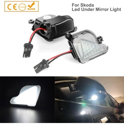 2PcsWhite LED Under Side Mirror Welcome Light Puddle Lamp For Skoda Octavia MK2 MK3 1Z 5E 2004-2020 Superb MK2 3T4 3T5 2008-2019