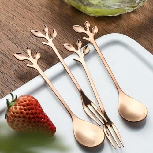 Creative Leaf Fruit Fork And Spoon Mini Children Snack Cake Dessert Food Fruit Pick Toothpick Coffee Spoon Sets Party Decor