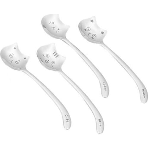 LUDA 4Pcs Creative Tea-Spoon For Coffee Long Tail Cat Coffee Spoon Long Handle Spoon 304 Stainless Steel Tableware